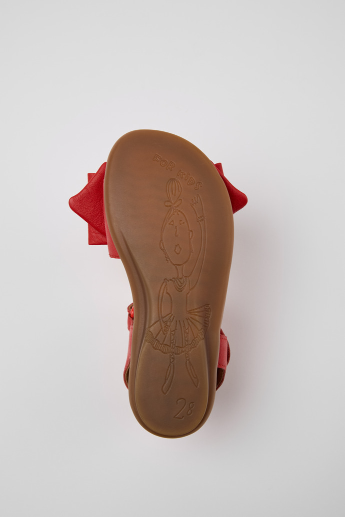 The soles of Right Red Leather Sandals for Kids.