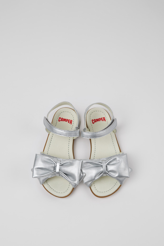 Overhead view of Right Silver Leather Sandals for Kids.