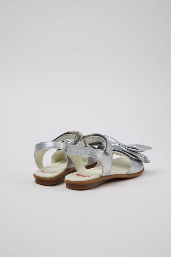 Back view of Right Silver Leather Sandals for Kids.