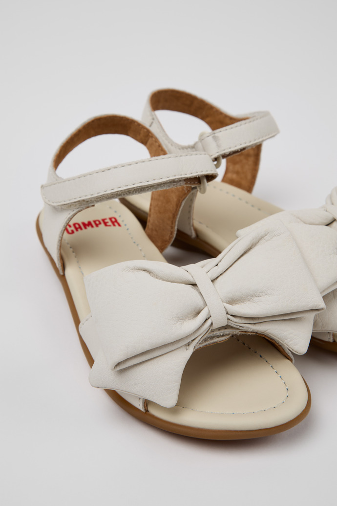 Close-up view of Right White Leather Sandals for Kids.