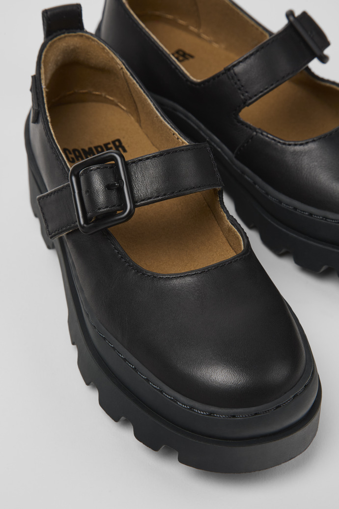 Close-up view of Brutus Black leather shoes for kids