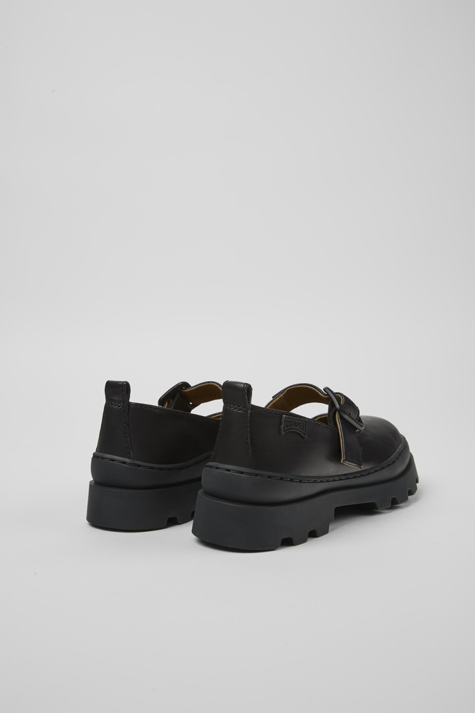 Back view of Brutus Black leather shoes for kids