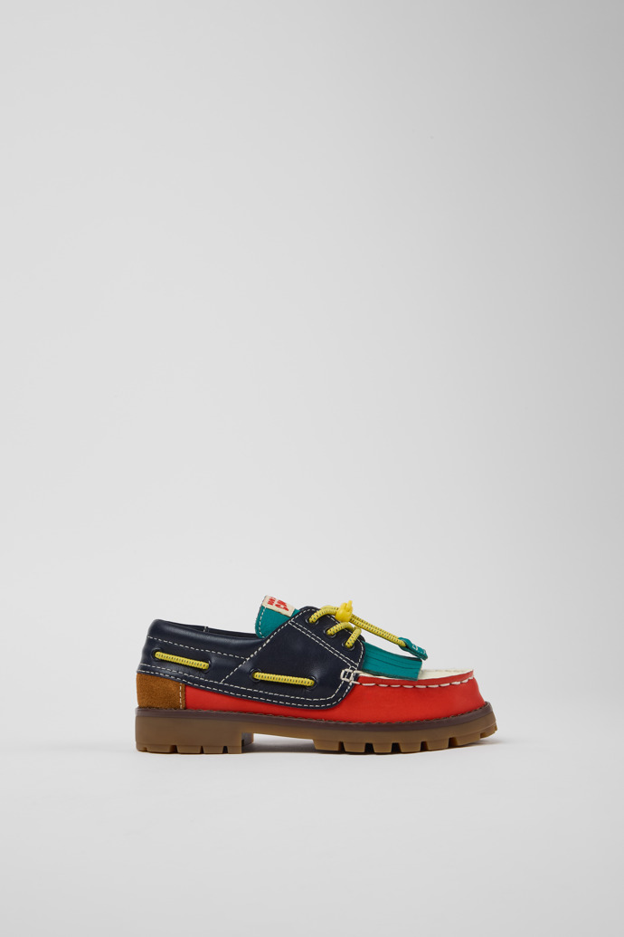 Side view of Bobo Choses x Camper Multicolor Leather and Nubuck Moccasins for Kids.