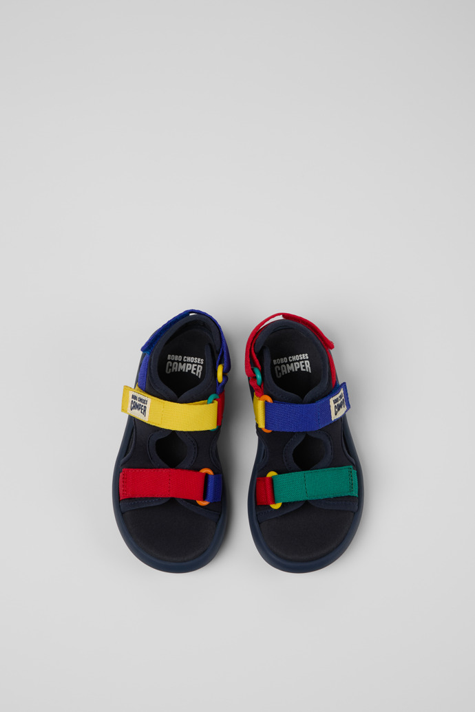 Overhead view of Bobo Choses x Camper Multicolor Textile Sandals for Kids.