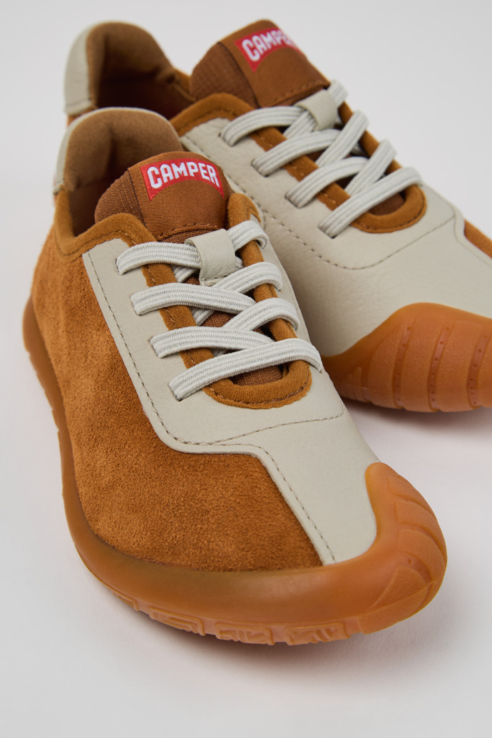 Close-up view of Peu Path Multicolor Nubuck Leather Sneakers for Kids.