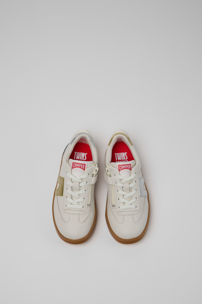Overhead view of Twins Multicolor Leather Sneakers for Children.