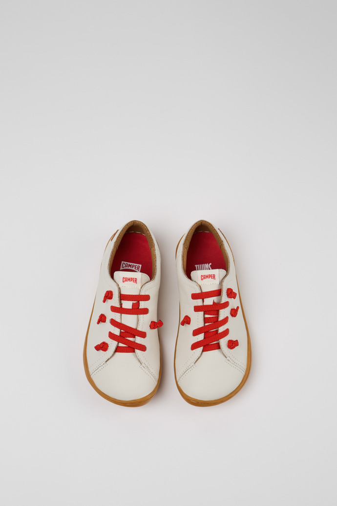 Overhead view of Twins White Leather Kids' Shoes for Children.