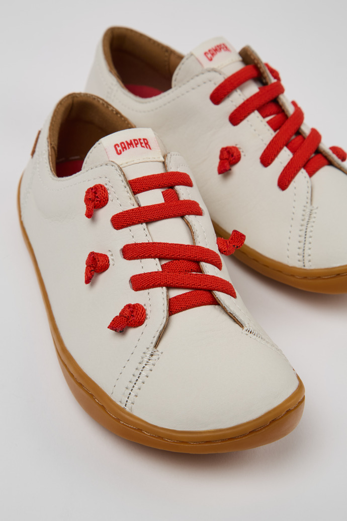 Close-up view of Twins White Leather Kids' Shoes for Children.