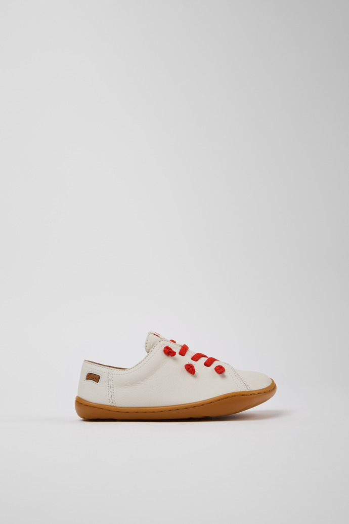 Side view of Twins White Leather Kids' Shoes for Children.