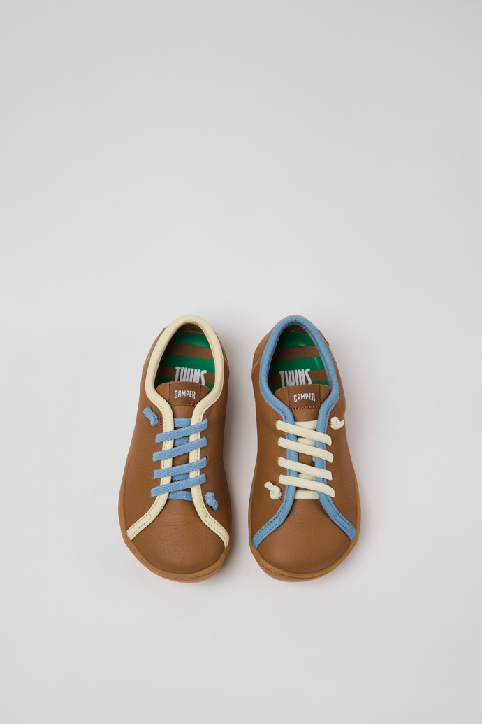 Overhead view of Twins Multicolor Leather Shoes for Children.
