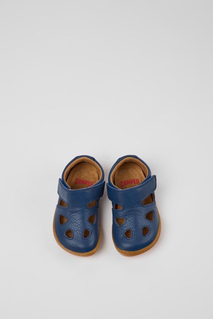 Overhead view of Peu Blue Leather Closed Sandals for kids.