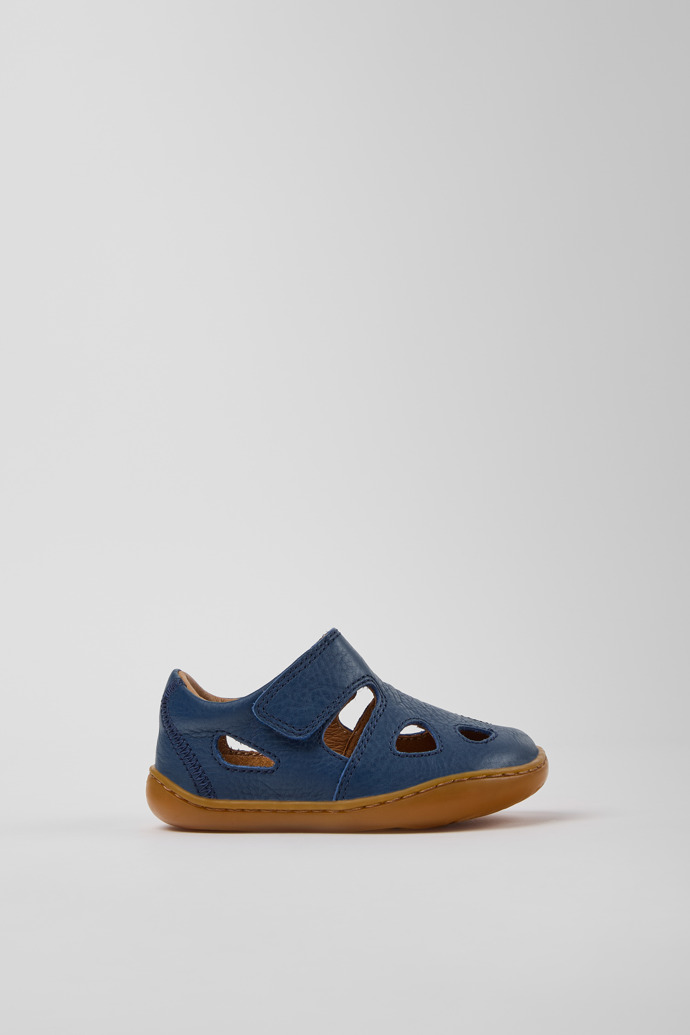Side view of Peu Blue Leather Closed Sandals for kids.