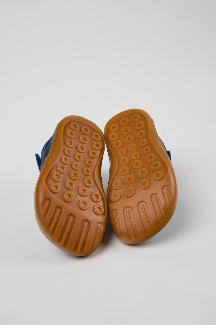 The soles of Peu Blue Leather Closed Sandals for kids.
