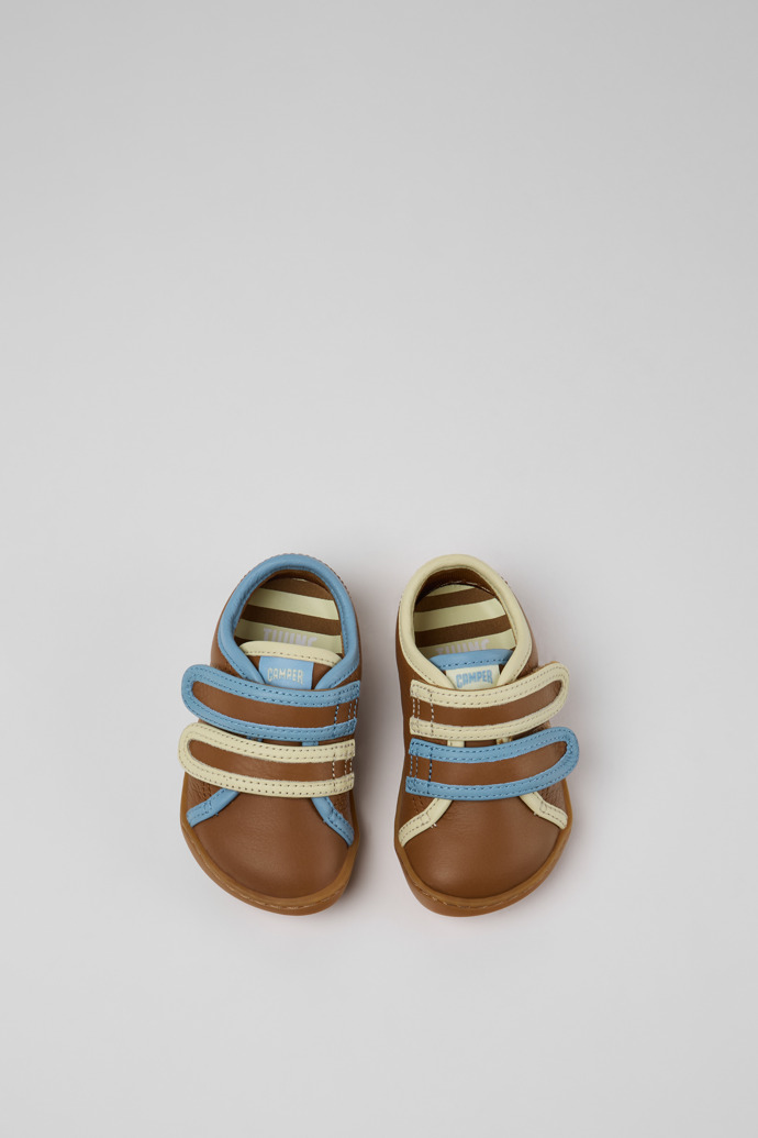 Overhead view of Twins Multicolor Leather Sneakers for Children.