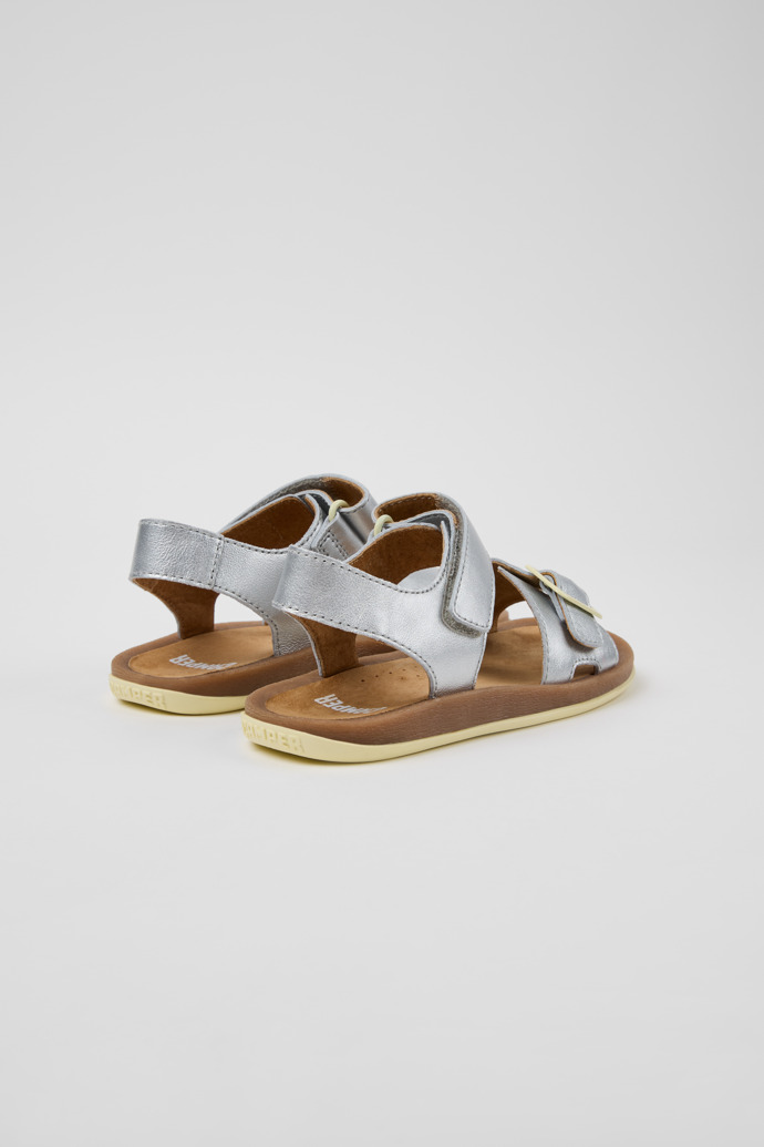 Back view of Bicho Gray Leather Sandals for kids.