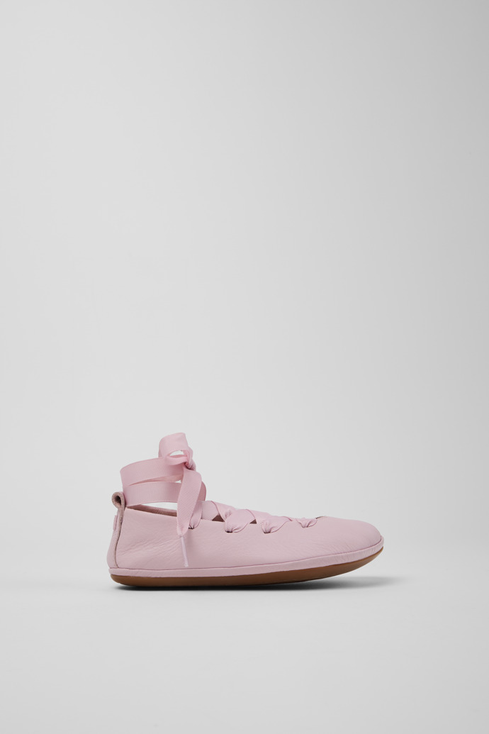 Side view of Right Pink Leather Ballerinas for kids.