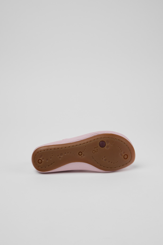 The soles of Right Pink Leather Ballerinas for kids.