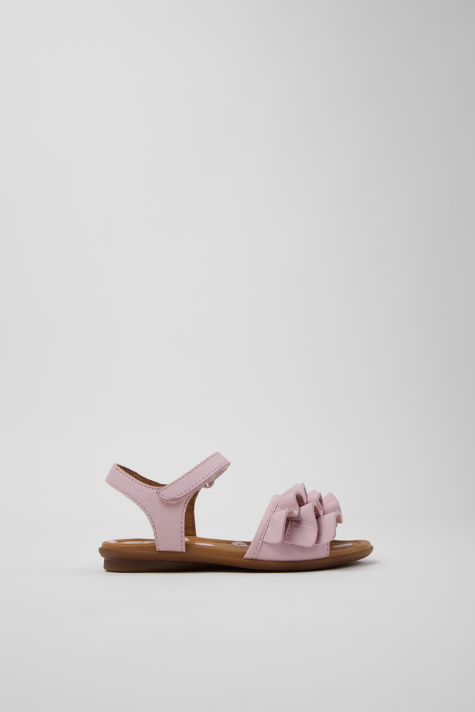 Side view of Twins Pink Leather Sandals for kids.