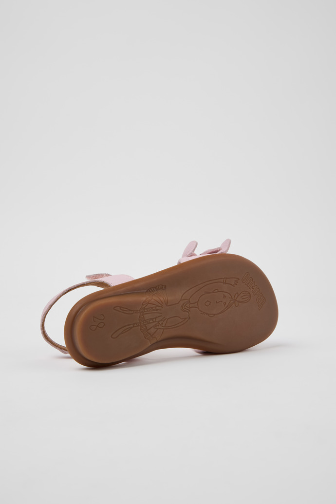 The soles of Twins Pink Leather Sandals for kids.