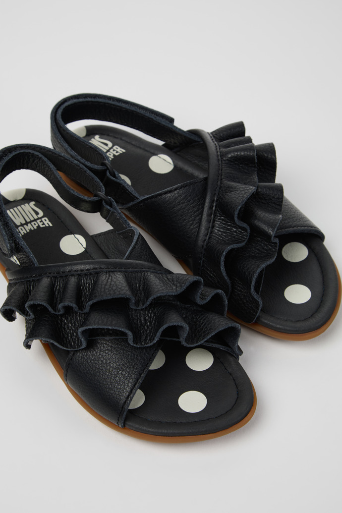 Close-up view of Twins Black Leather Sandals for kids.