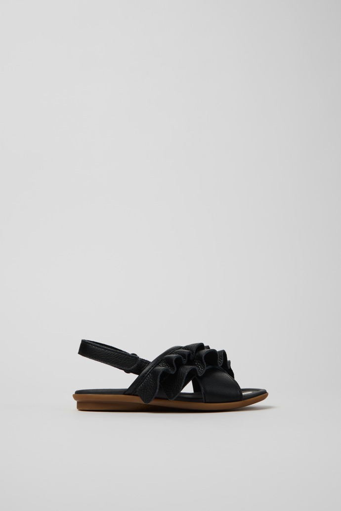 Side view of Twins Black Leather Sandals for kids.