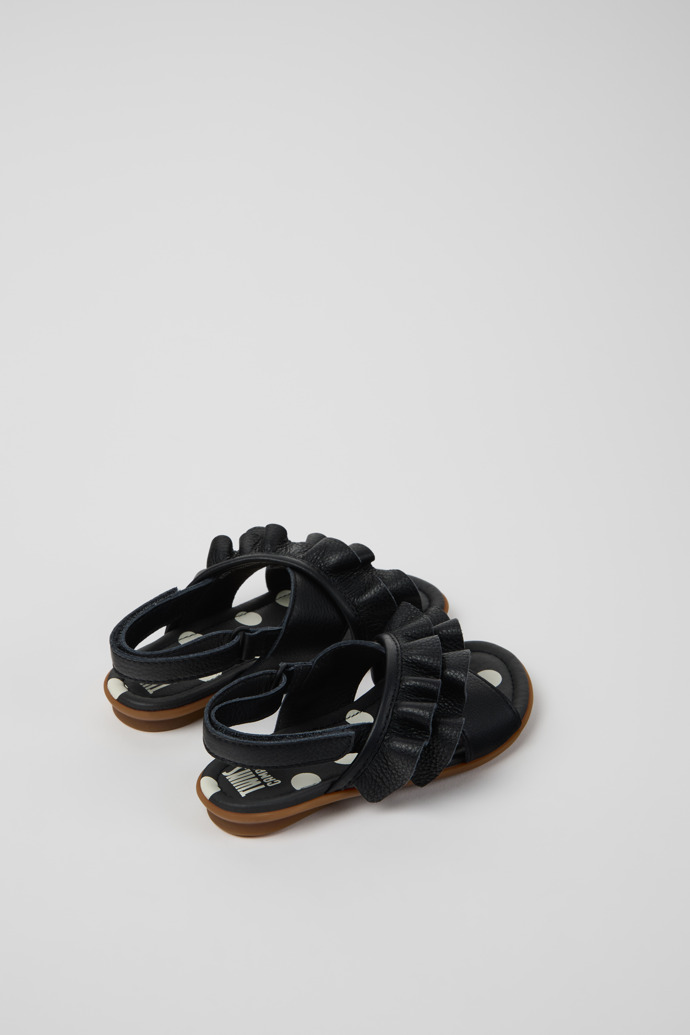 Back view of Twins Black Leather Sandals for kids.