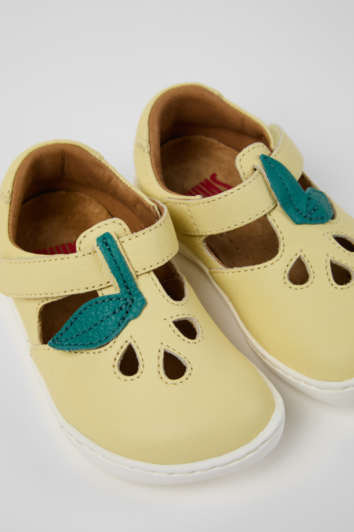Close-up view of Twins Yellow Leather Closed Sandals for kids.