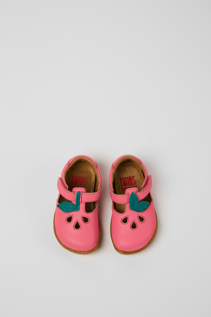 Overhead view of Twins Pink Leather Closed Sandals for kids.