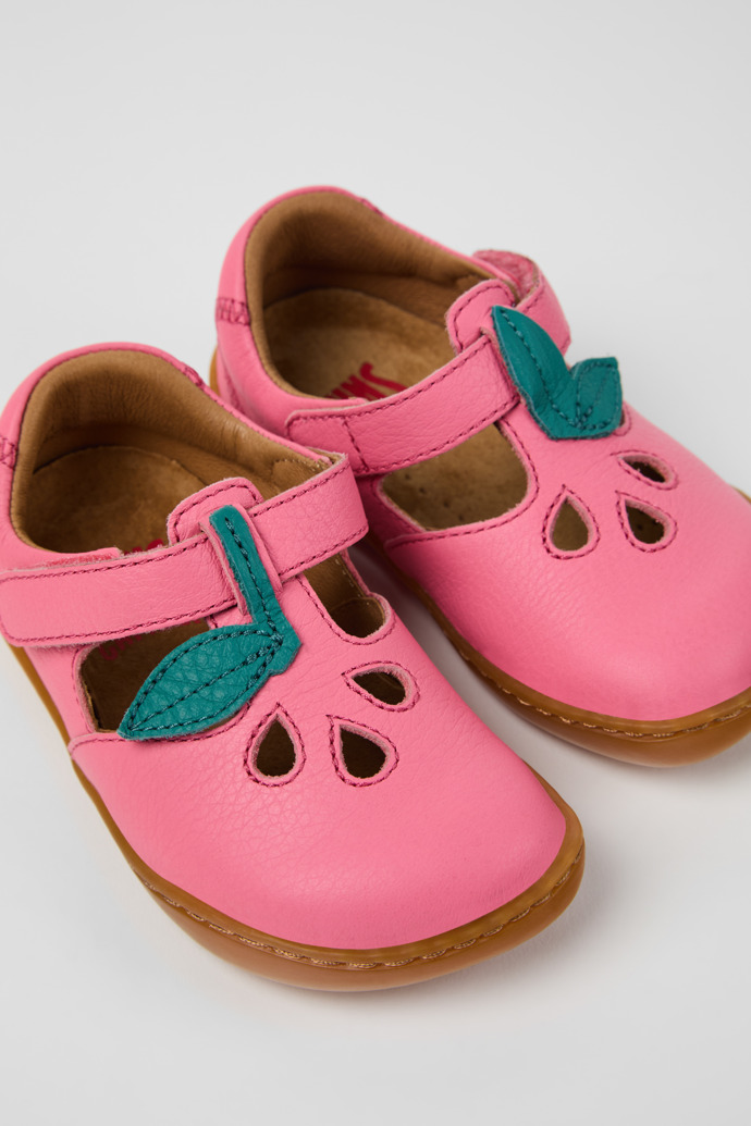 Close-up view of Twins Pink Leather Closed Sandals for kids.