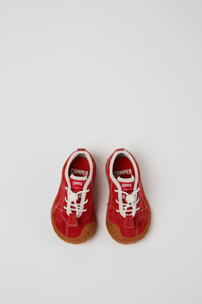 Overhead view of Peu Path Red Nubuck Leather Sneakers for kids.