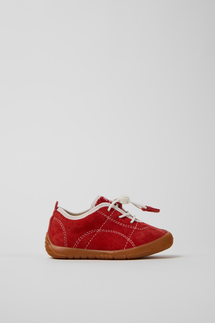 Side view of Peu Path Red Nubuck Leather Sneakers for kids.