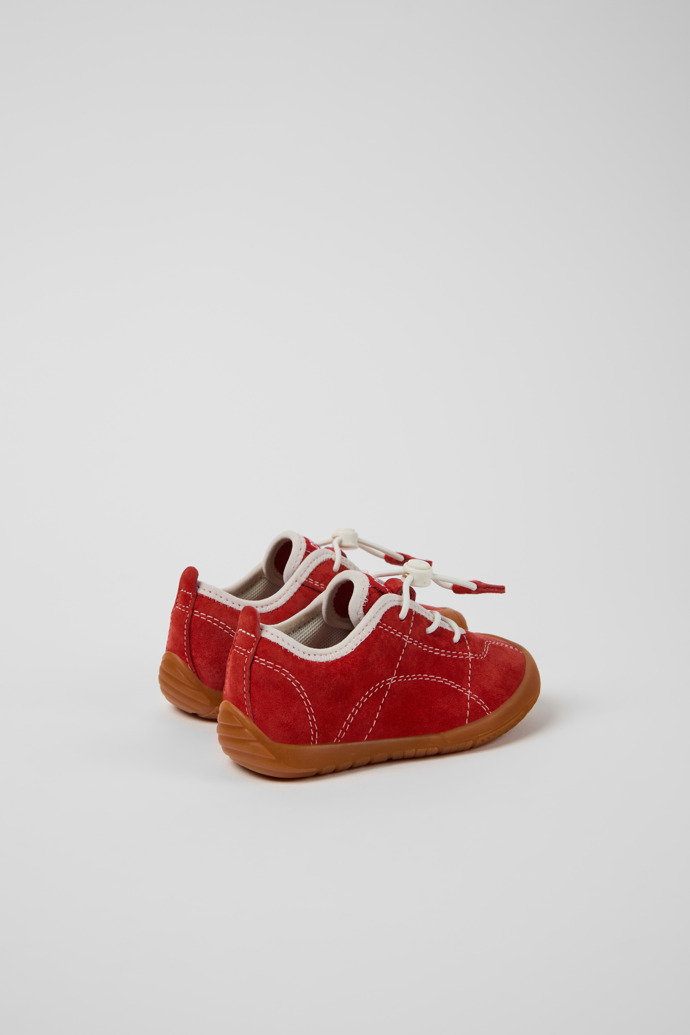 Back view of Peu Path Red Nubuck Leather Sneakers for kids.