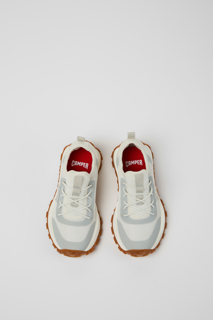 Overhead view of Drift Trail White and Gray Textile and Leather Sneakers for kids.