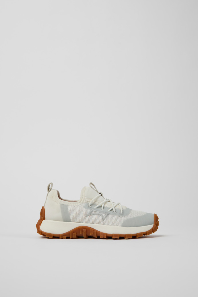Side view of Drift Trail White and Gray Textile and Leather Sneakers for kids.