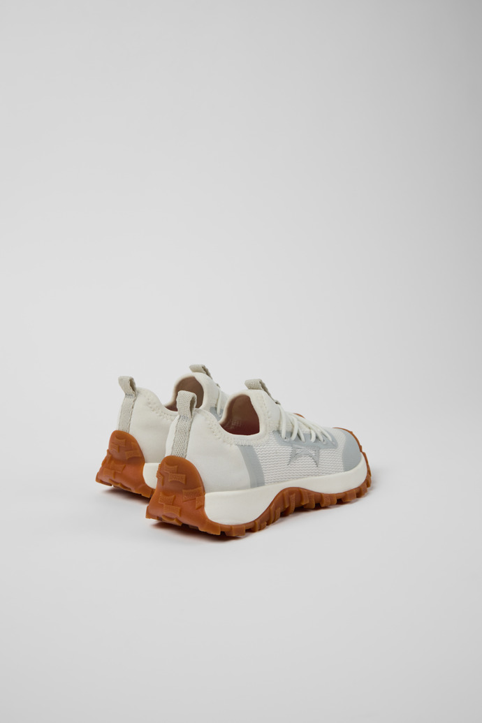 Back view of Drift Trail White and Gray Textile and Leather Sneakers for kids.