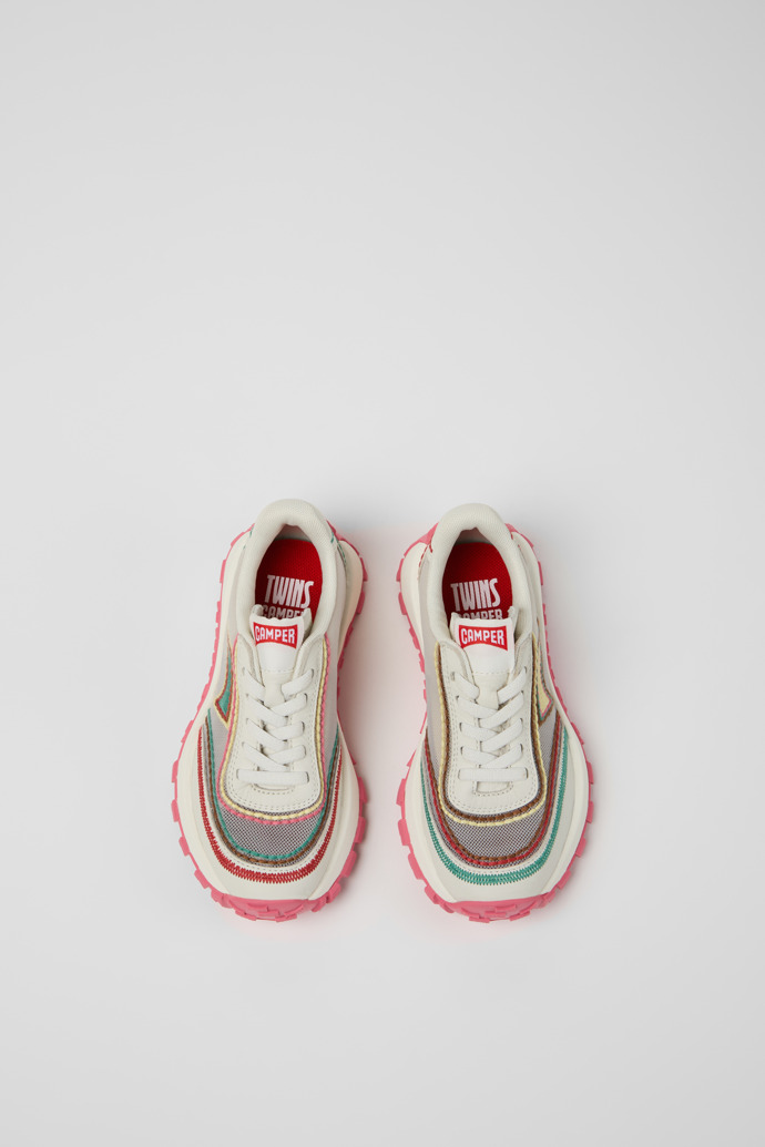 Overhead view of Twins Beige Textile and Leather Sneakers for kids.