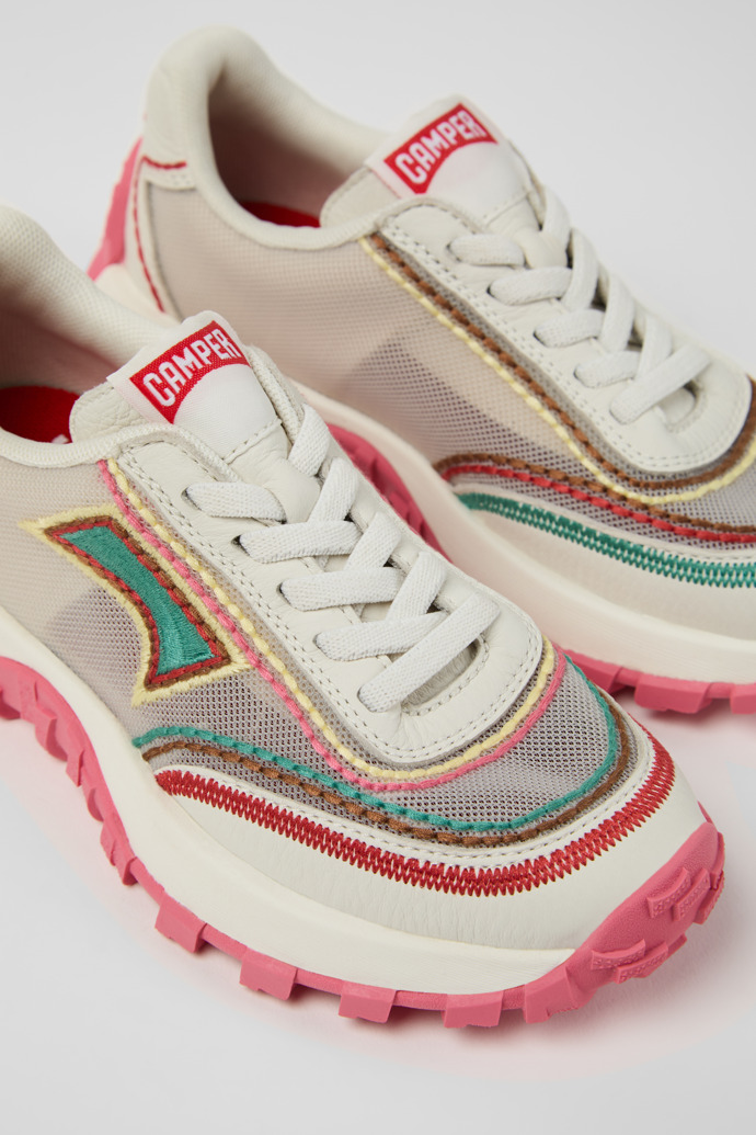 Close-up view of Twins Beige Textile and Leather Sneakers for kids.