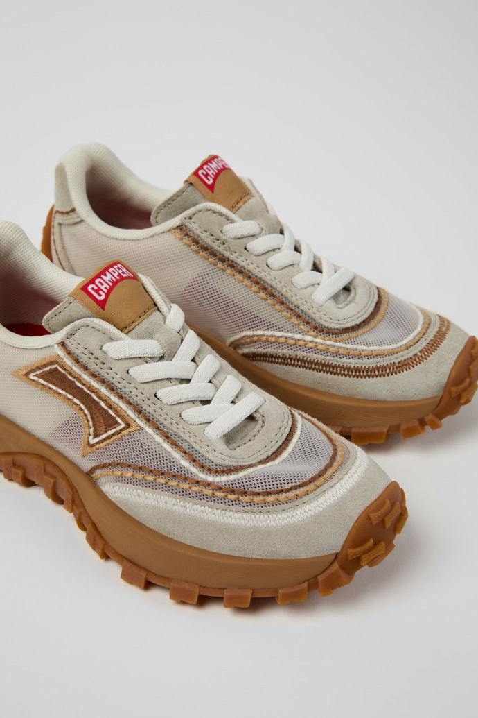 Close-up view of Twins Beige Textile and Nubuck Leather Sneakers for kids.