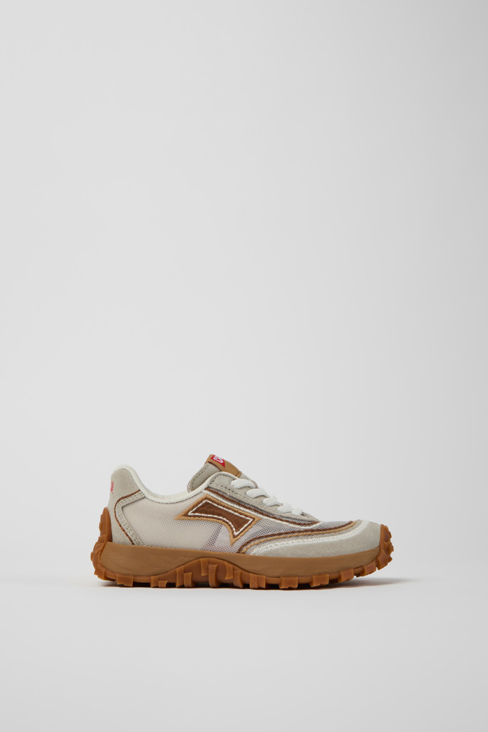 Side view of Twins Beige Textile and Nubuck Leather Sneakers for kids.