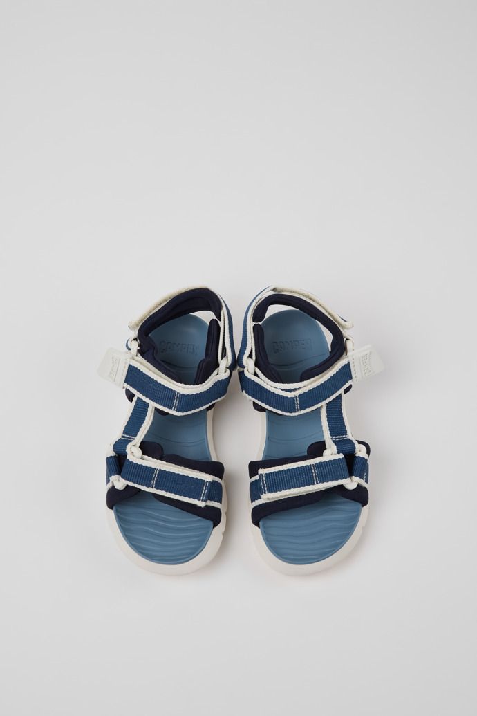 Overhead view of Oruga Blue Textile and Leather Sandals for kids.
