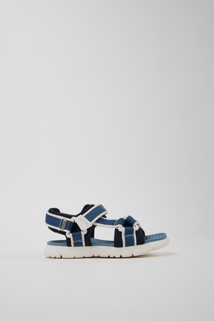 Side view of Oruga Blue Textile and Leather Sandals for kids.