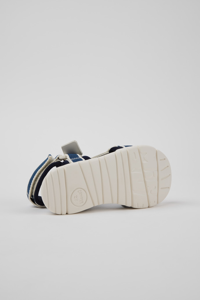 The soles of Oruga Blue Textile and Leather Sandals for kids.