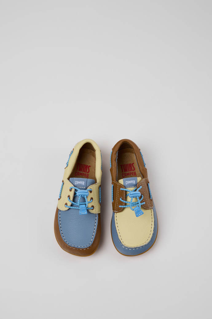 Overhead view of Twins Multicolor Leather Nautical Shoes for kids.