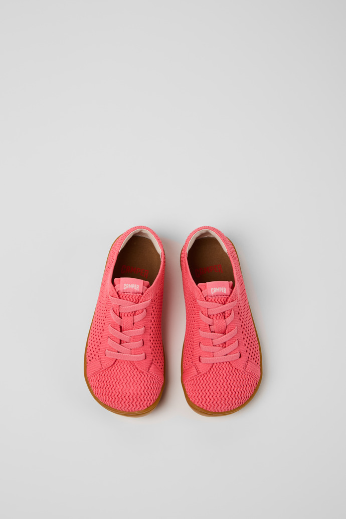 Overhead view of Peu Pink Textile and Leather Sneakers for kids.