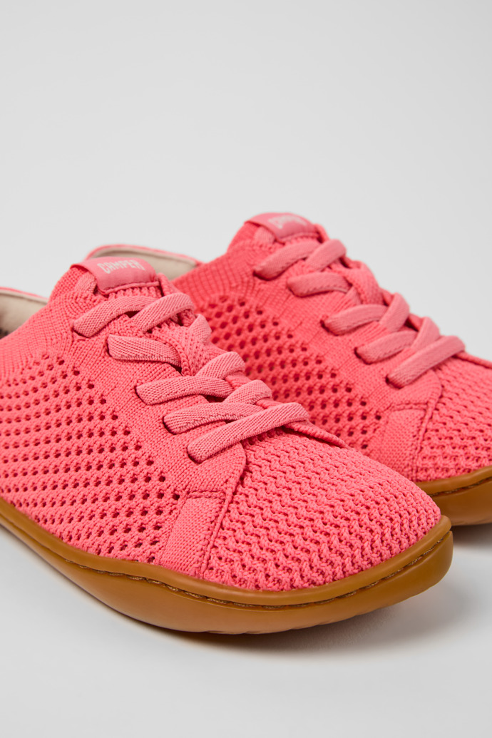 Close-up view of Peu Pink Textile and Leather Sneakers for kids.