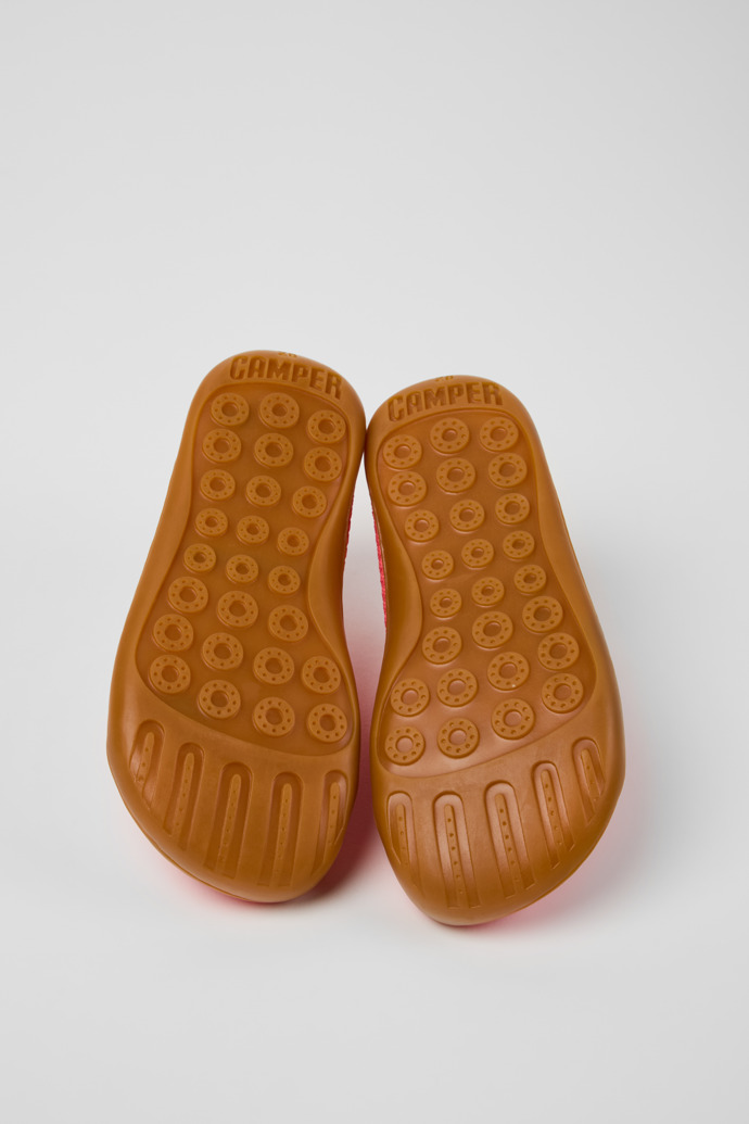 The soles of Peu Pink Textile and Leather Sneakers for kids.
