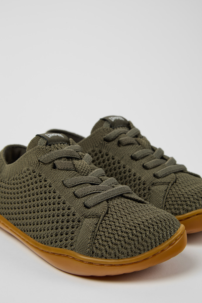 Close-up view of Peu Green Textile and Leather Sneakers for kids.