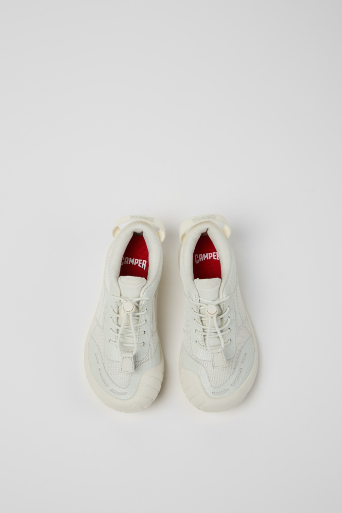Overhead view of Peu Path White Textile and Leather Sneakers for kids.