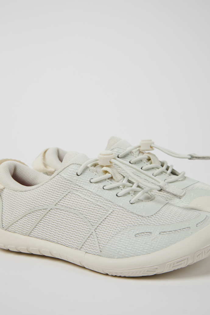 Close-up view of Peu Path White Textile and Leather Sneakers for kids.