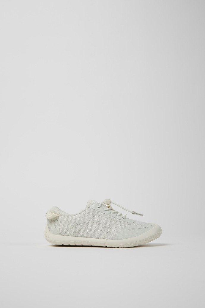 Side view of Peu Path White Textile and Leather Sneakers for kids.